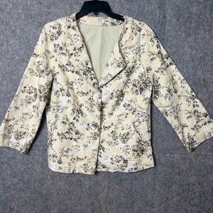 J.Jill Woman Size Medium 3/4 sleeves Floral Beige 2 button Jacket